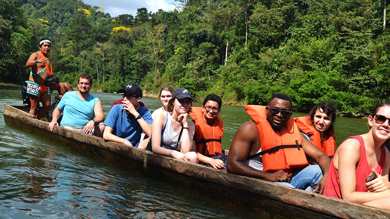 Students in boat on trip to Panama